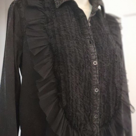 NWT Anthropologie Pilcro Tulle Buttondown Ruffle Lace Tuxedo Yolk BLACK Size XS - Picture 8 of 15